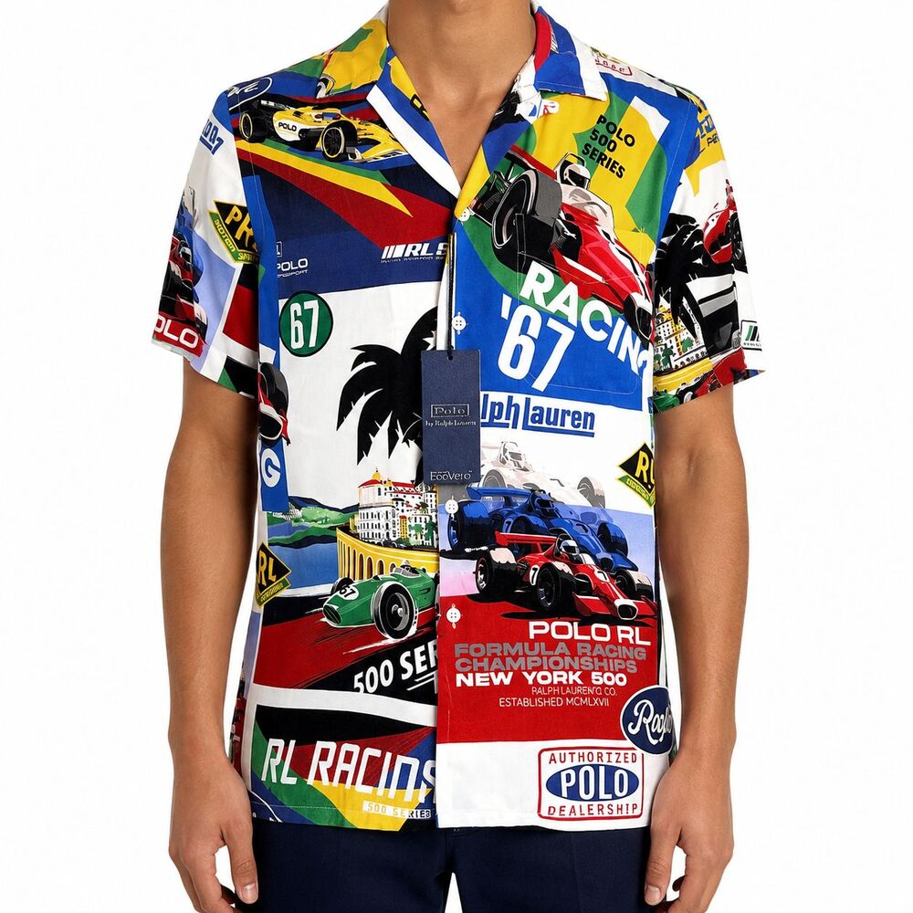 Polo Ralph Lauren Mens Small RL Racing 500 Series Camp Shirt Classic Fit NWT